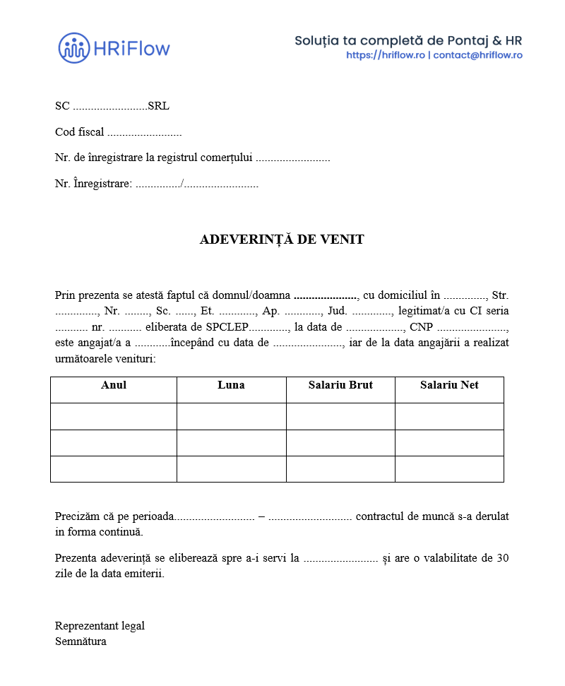 model gratuit adeverință de venit