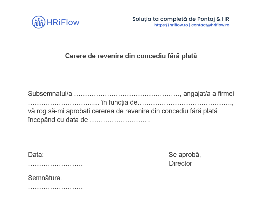 Cerere Concediu F r Plat Informa ii Legisla ie i Model HRiFlow