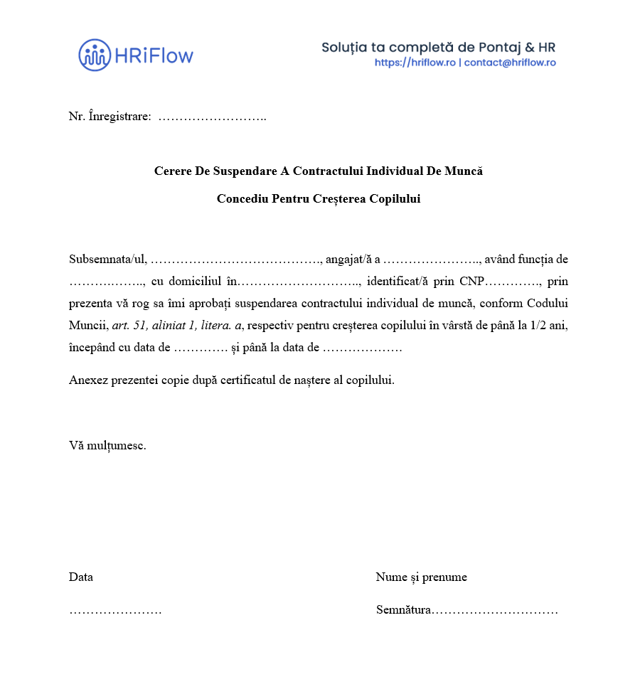 model gratuit cerere pentru creșterea copilului
