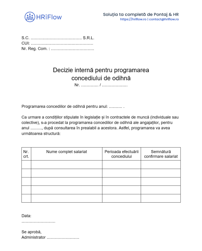 Reprogramare Concediu Model decizie pentru programarea concediului de odihnă