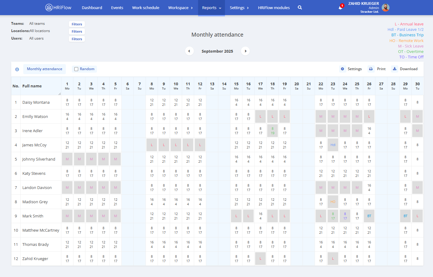 monthly attendance sheet in hriflow app