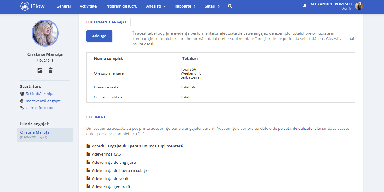 evidente personalizate performante angajati