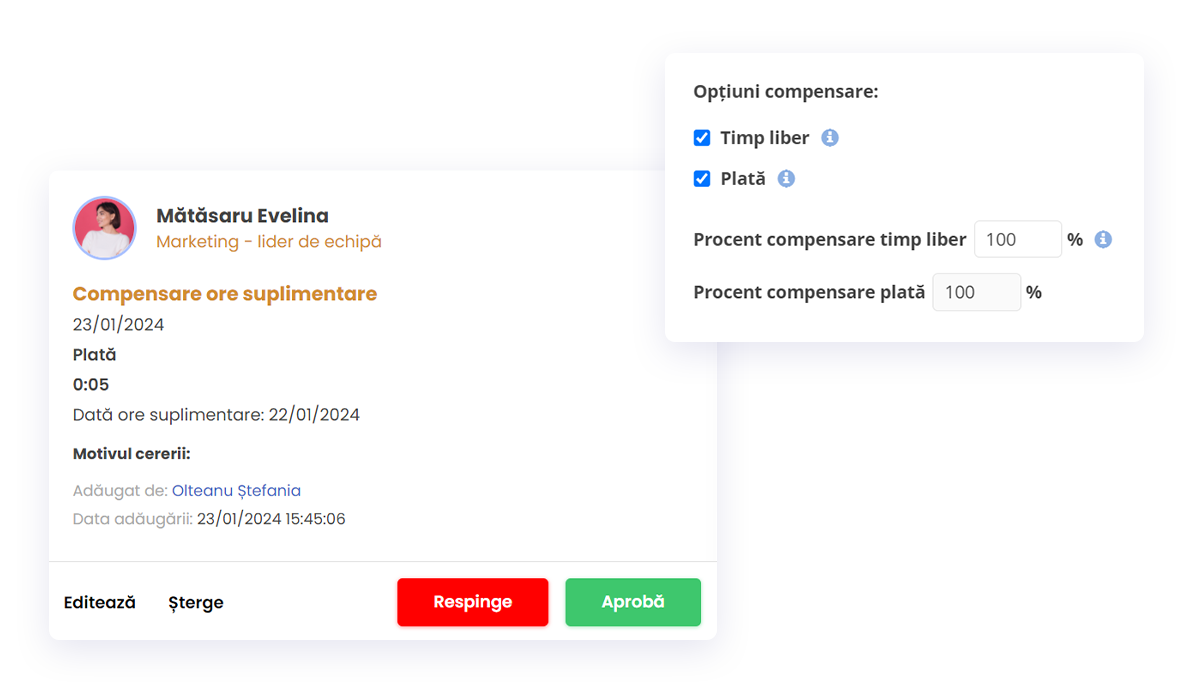 compensare ore suplimentare eveniment HRiFlowapp Banca de ore plătite în aplicația HRiFlow