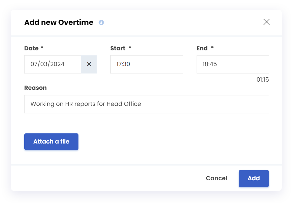 add overtime image illustrating how to add overtime in HRiFlow Kiosk
