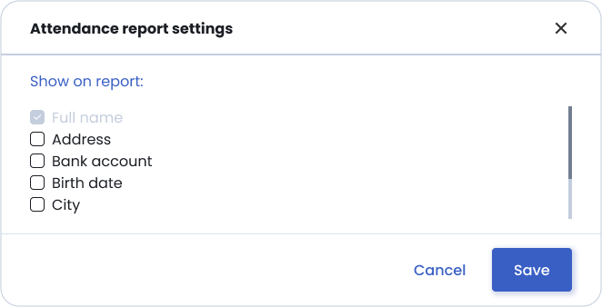 Attendance report settings Attendance report settings