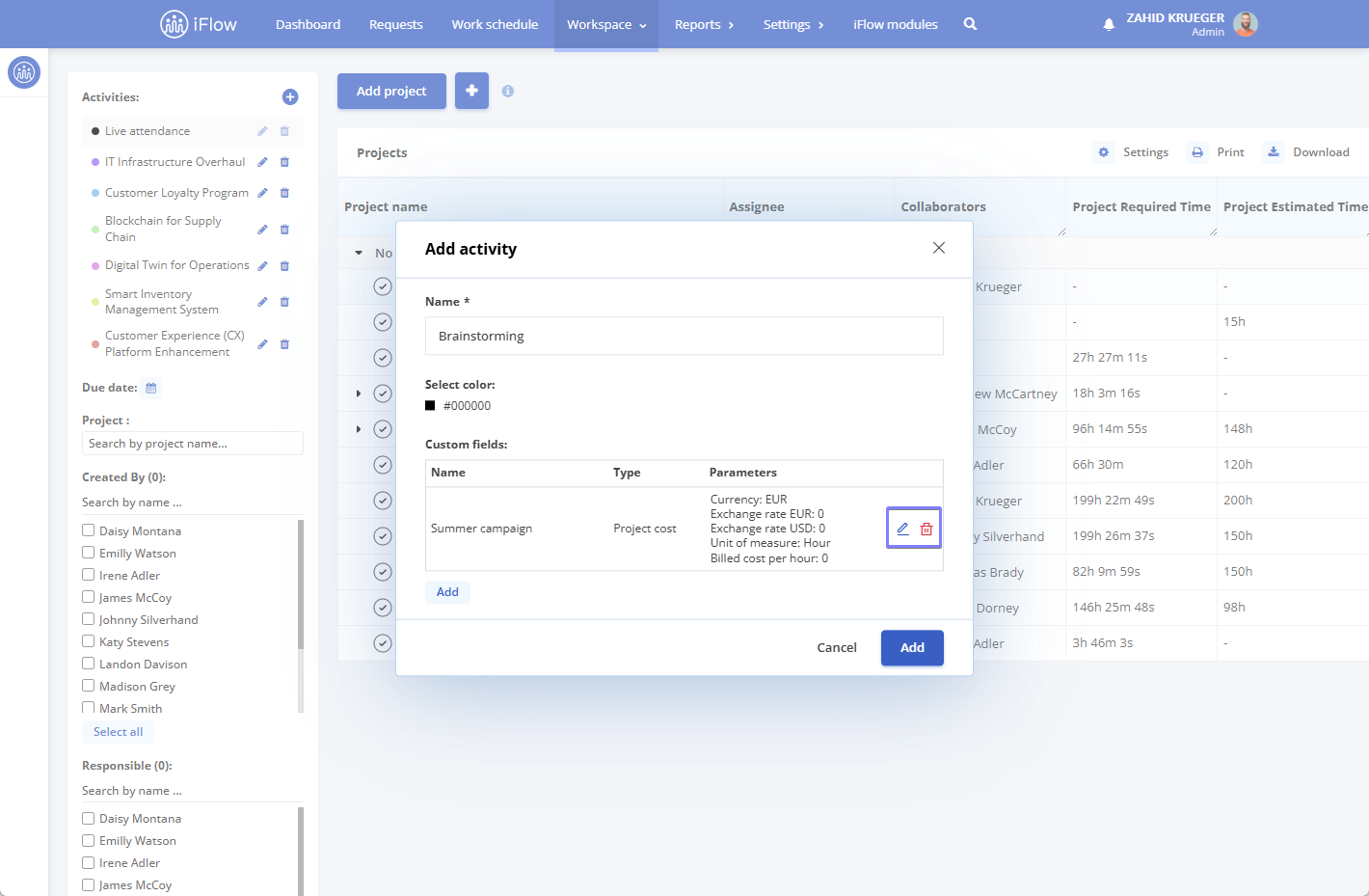 image illustrating how to set project costs in HRiFlow - step 2