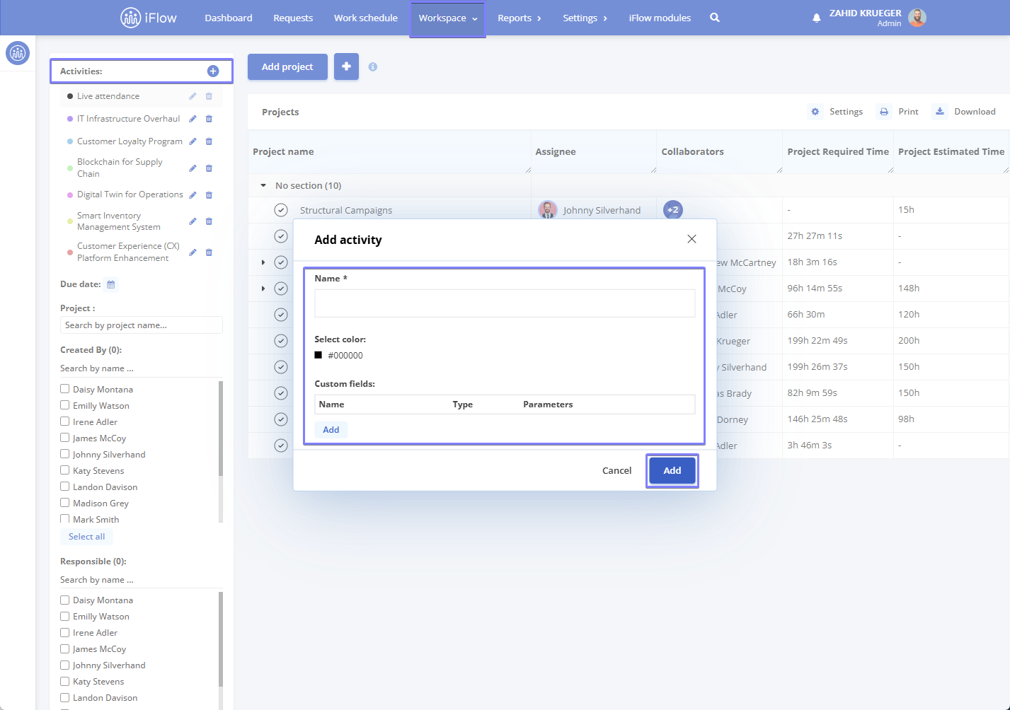 image illustrating how to create an activity in HRiFlow