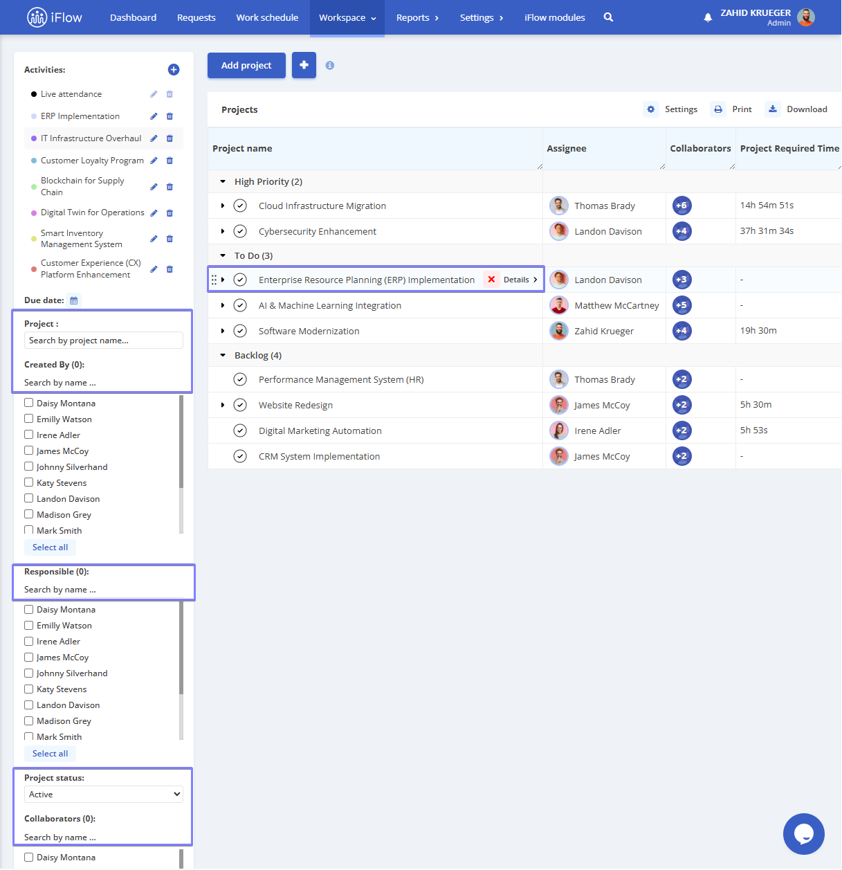 image illustrating how to edit, complete, or delete a project in HRiFlow app