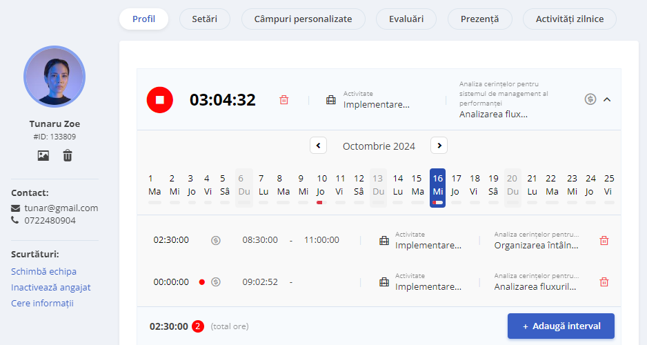 Widget proiect profil angajat Widget proiect profil angajat
