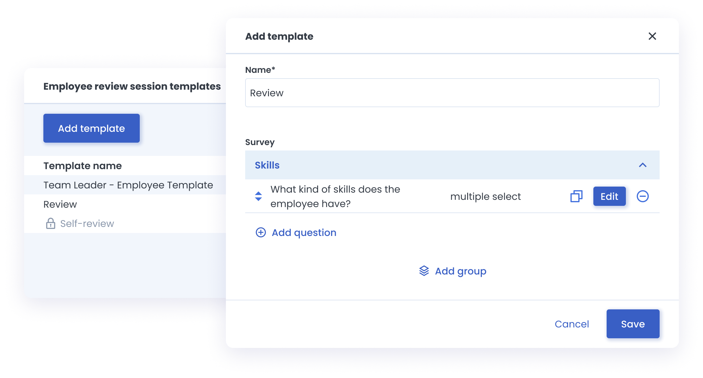 New En predefined templates image of the how to add a template for performance reviews