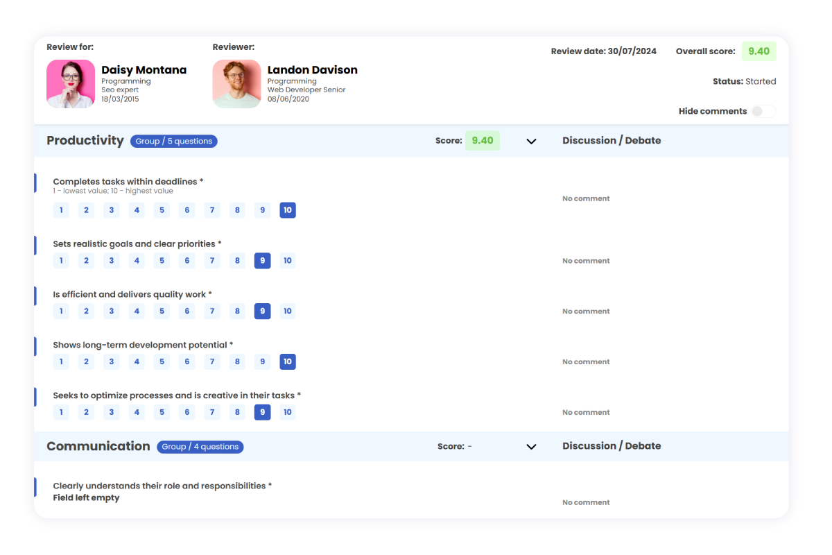 iflow sablon feedback image showing the Individual and collective feedback feature available in the HRiFlow app