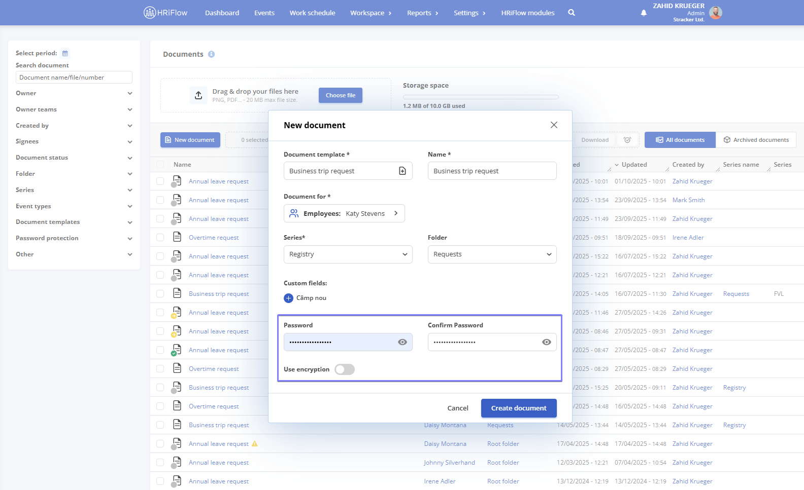 Document Protection with Encryption and Passwords in HRiFlow