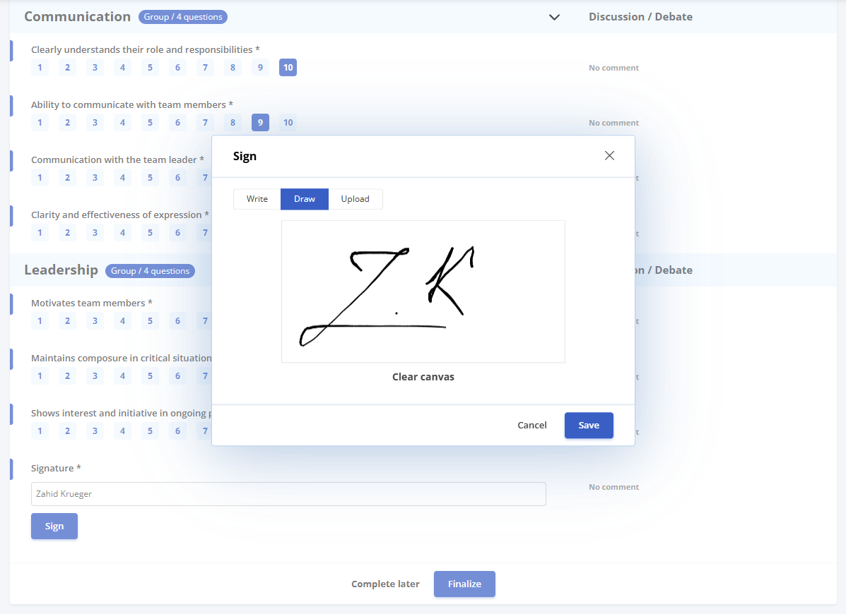 signature for evaluations and documents