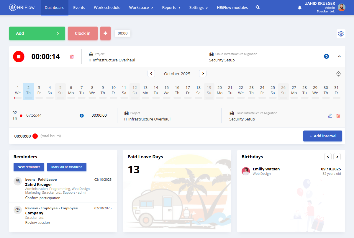 Dedicated Reminders Widget dashboard in HRiFlow