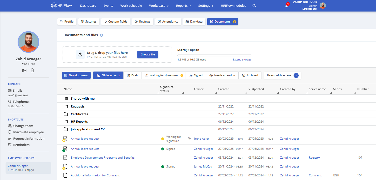 documents and files section  in HRiFlow