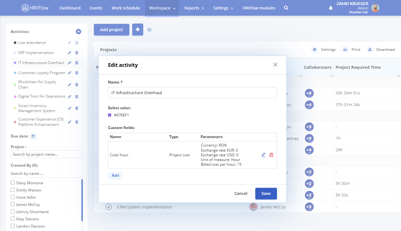 project cost tracking in HRiFlow
