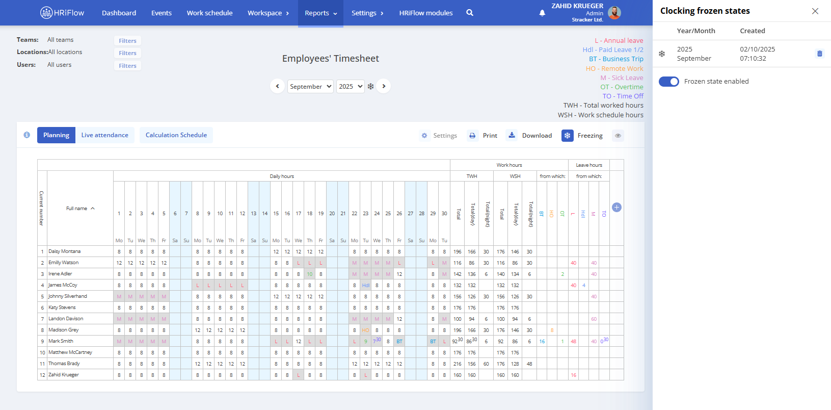 timesheet month freezing
