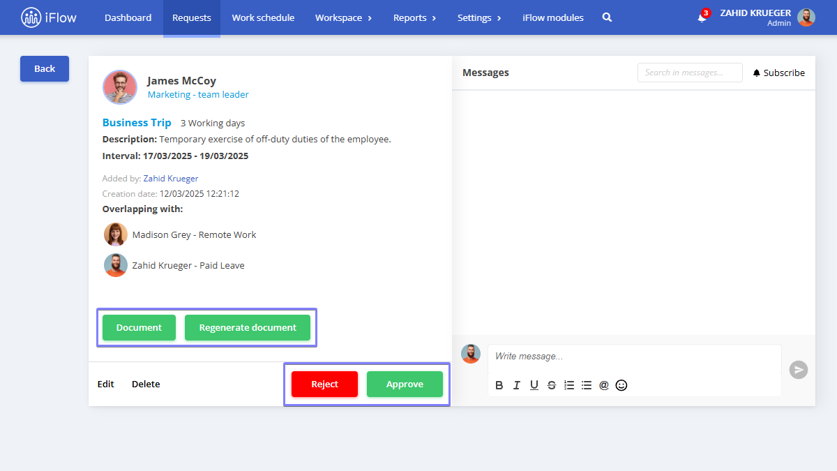 Image from the HRiFlow app illustrating how to view event document