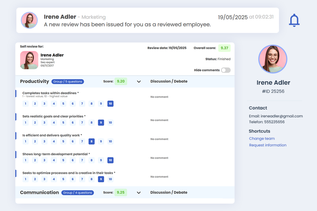 image illustrating the interface of HRiFlow and how self evaluation looks in HRiFlow