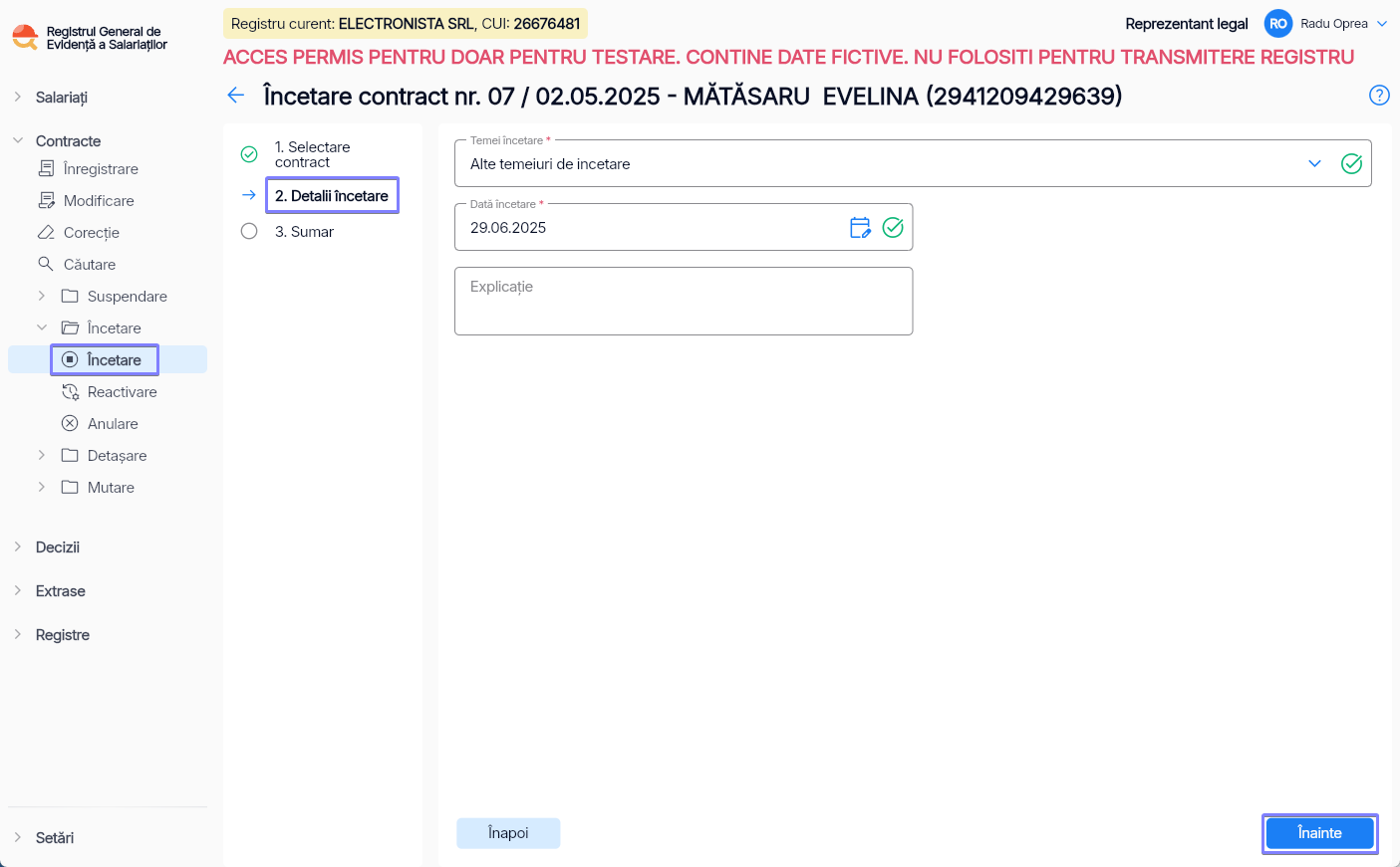 Imagine ilustrativă pași pentru încetarea suspendării contractului unui salariat în Reges Online - Pasul 2