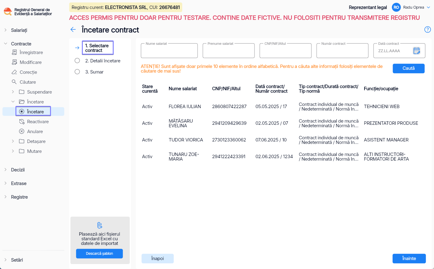 Imagine ilustrativă pași pentru încetarea contractului unui salariat în Reges Online - Pasul 1