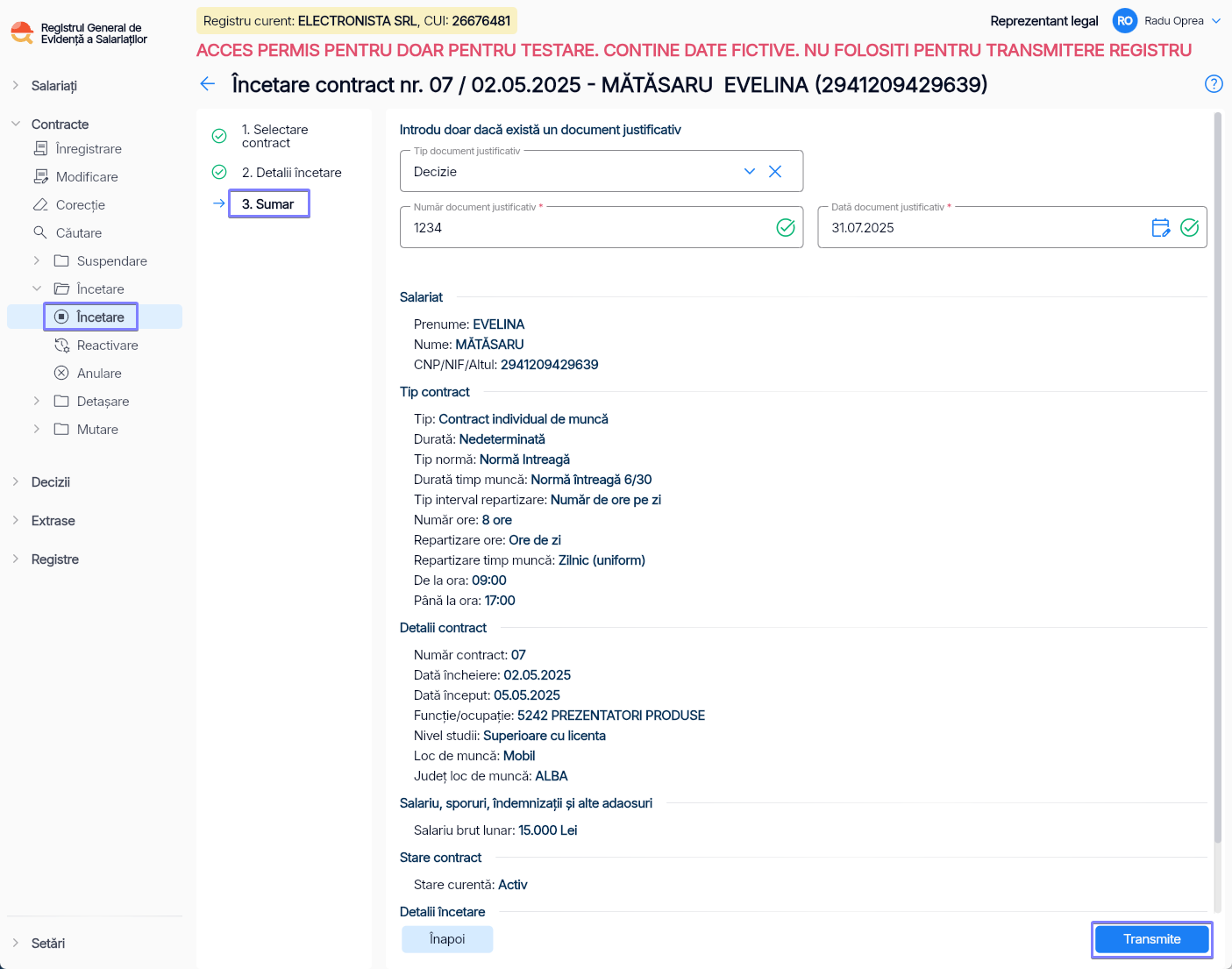 Imagine ilustrativă pași pentru încetarea contractului unui salariat în Reges Online - Pasul 3