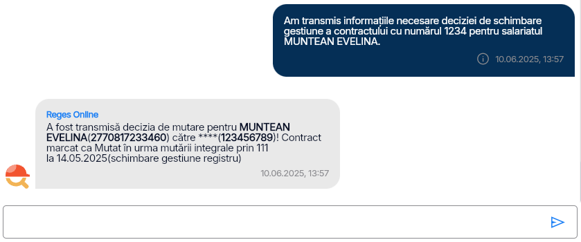 Imagine ilustrativă pași pentru mutarea unui angajat între două structuri de gestiune în  Reges Online Pasul 7