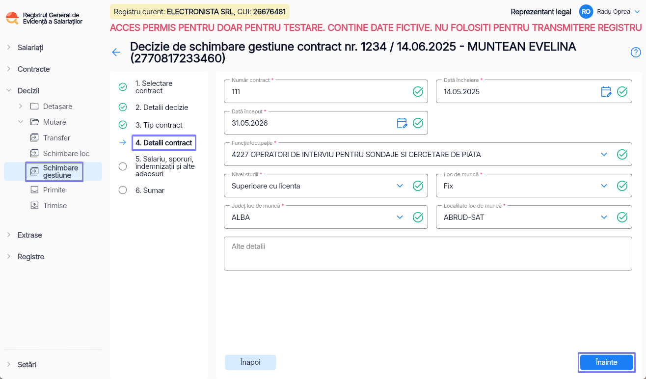 Imagine ilustrativă pași pentru mutarea unui angajat între două structuri de gestiune în  Reges Online Pasul 4