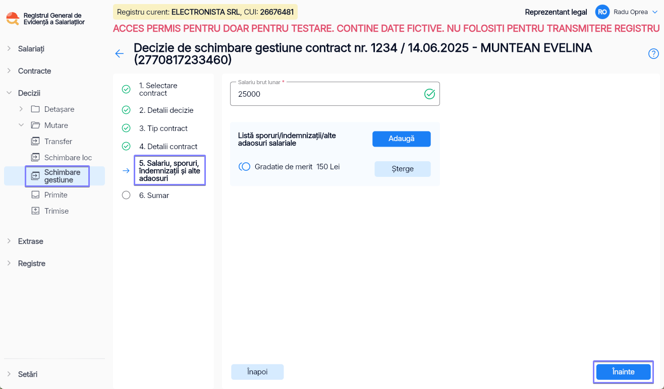 Imagine ilustrativă pași pentru mutarea unui angajat între două structuri de gestiune în  Reges Online Pasul 5