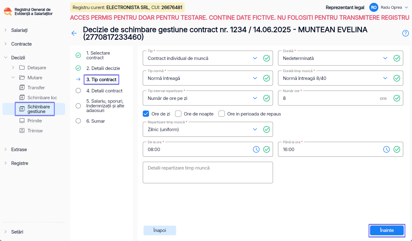 Imagine ilustrativă pași pentru mutarea unui angajat între două structuri de gestiune în  Reges Online Pasul 3