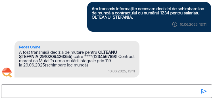 Imagine ilustrativă pași pentru mutarea angajatului într-o altă locație sau punct de lucru în cadrul aceleiași companii în  Reges Online Pasul 7