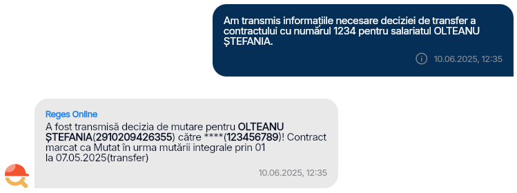 Imagine ilustrativă pași pentru transferarea unui angajat către o altă entitate juridică în  Reges Online Pasul 7