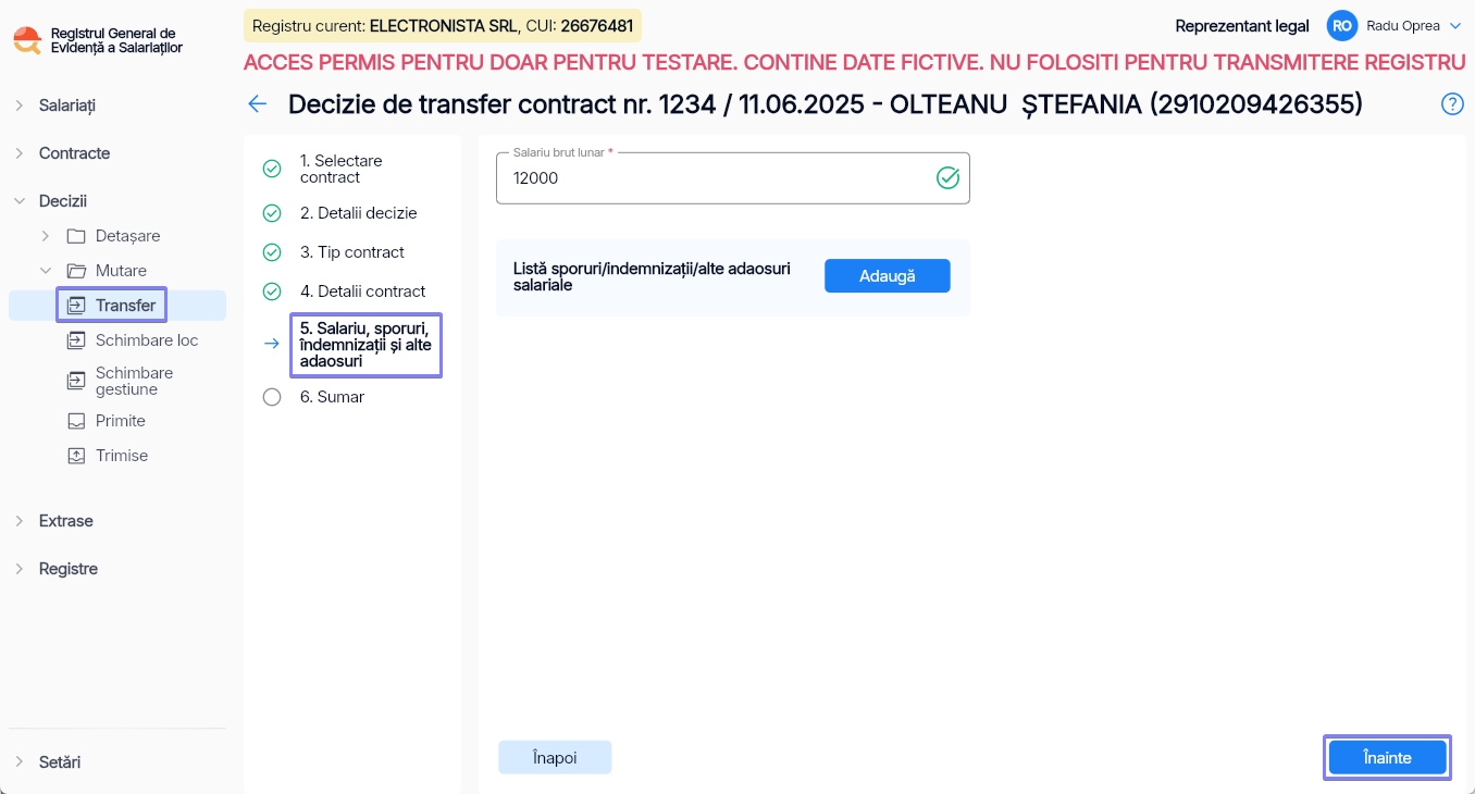 Imagine ilustrativă pași pentru transferarea unui angajat către o altă entitate juridică în  Reges Online Pasul 5