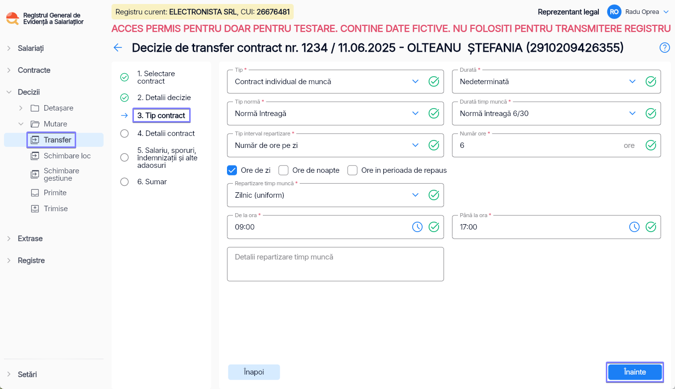 Imagine ilustrativă pași pentru transferarea unui angajat către o altă entitate juridică în  Reges Online Pasul 3