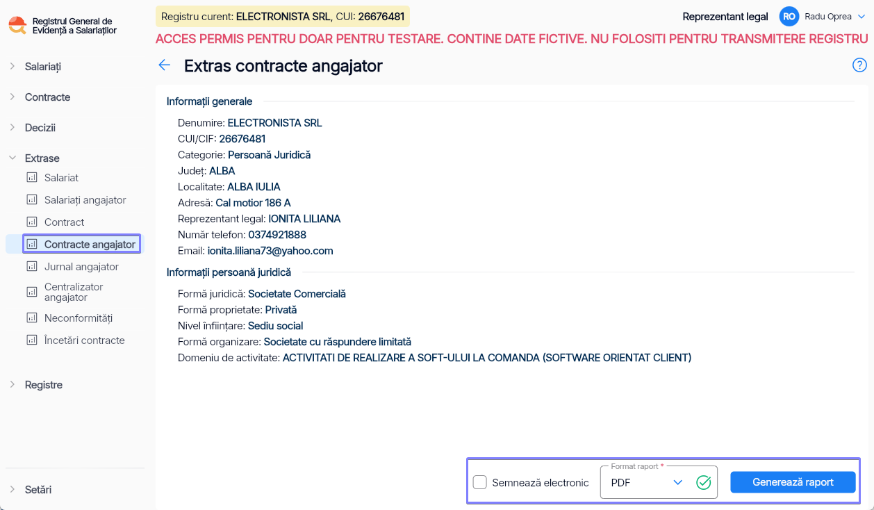 Imagine ilustrativă cu pași pentru generarea unei liste cu toate contractele de muncă înregistrate de un angajator în Reges Online Pasul 1
