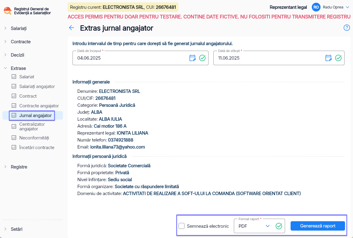 Imagine ilustrativă cu pași pentru generarea unui jurnal  de angajator în Reges Online Pasul 1