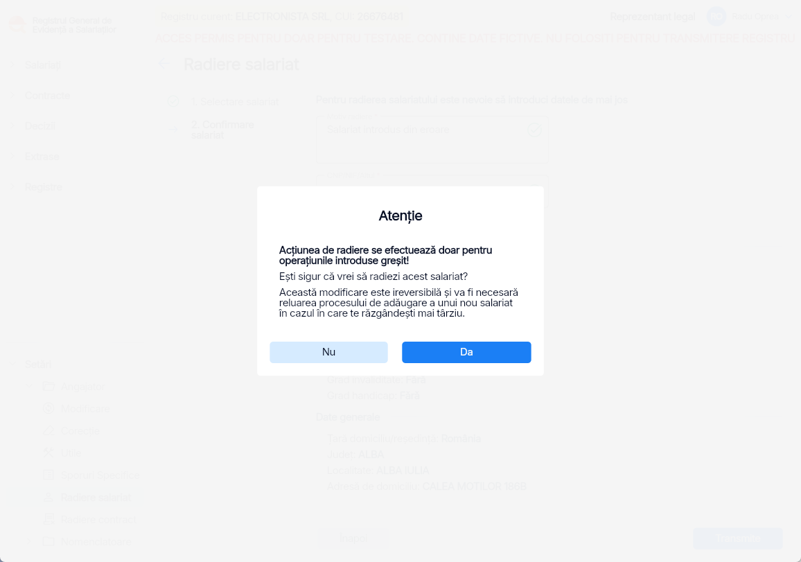 Imagine ilustrativă cu pașii pentru ștergerea definitivă a unui salariat în Reges Online Pasul 3