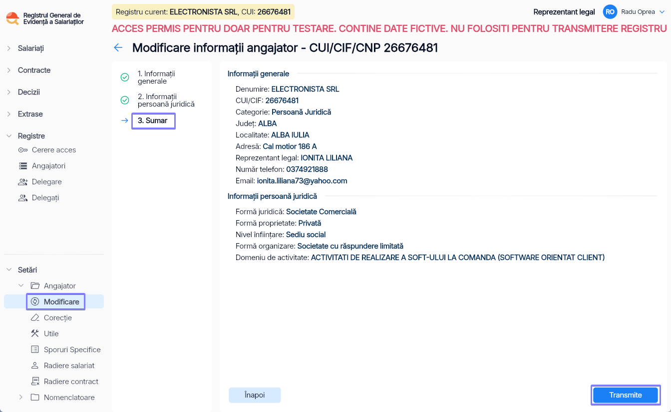 Imagine ilustrativă cu pașii pentru modificarea informațiilor despre angajator în Reges Online Pasul 3
