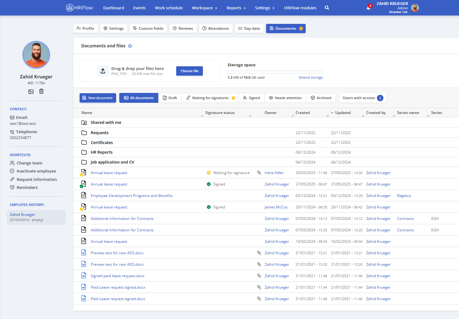 auto-generated documents in the HRiFlow leave management software