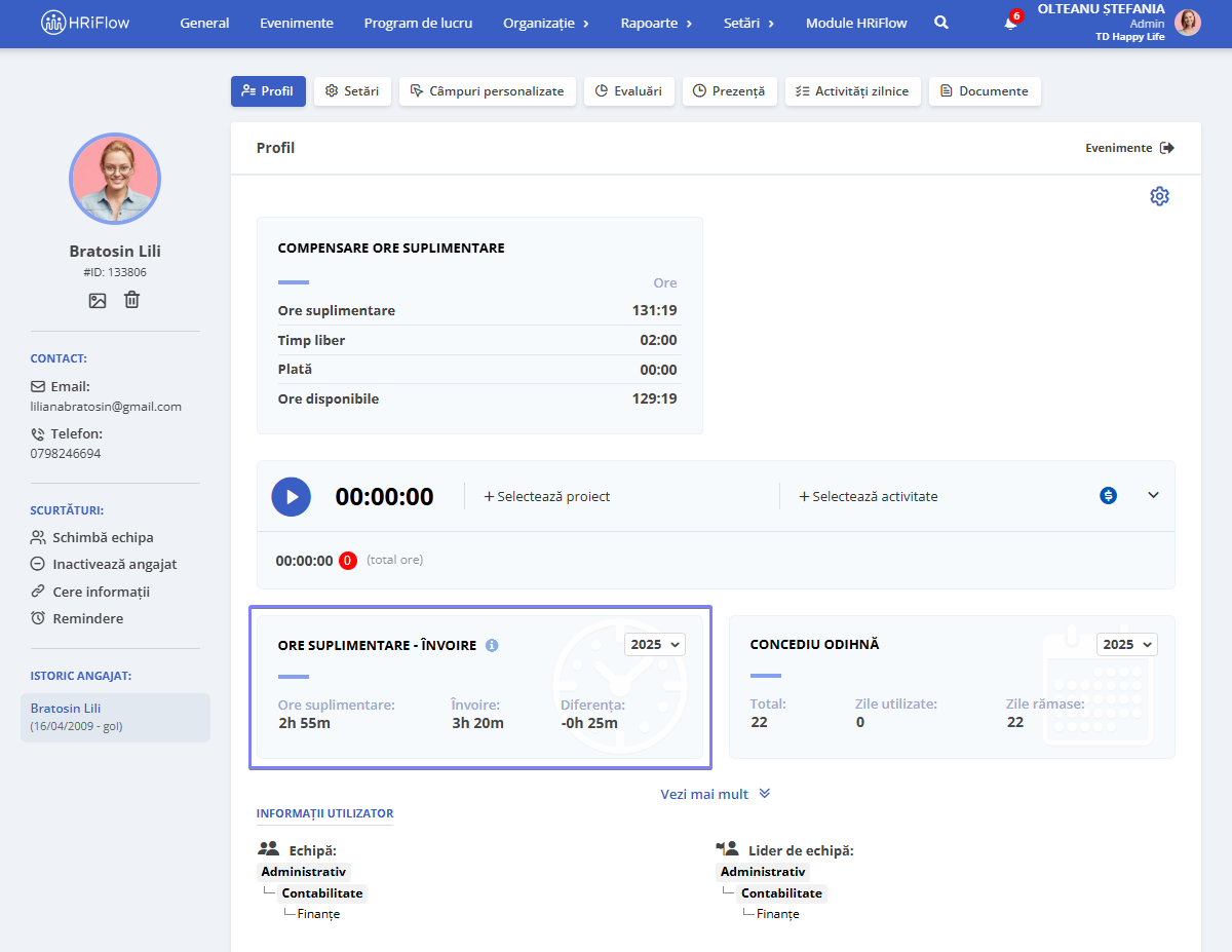 compensarea orelor suplimentare în HRiFlow