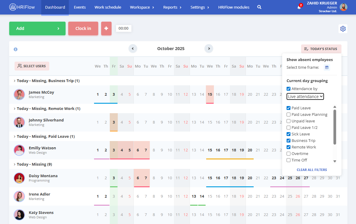 image illustrating a calendar with events in HRiFlow app