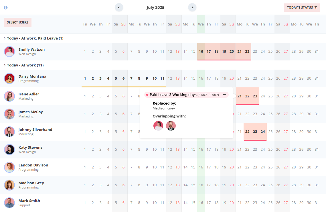 replacements for the vacation period in the HRiFlow leave management software