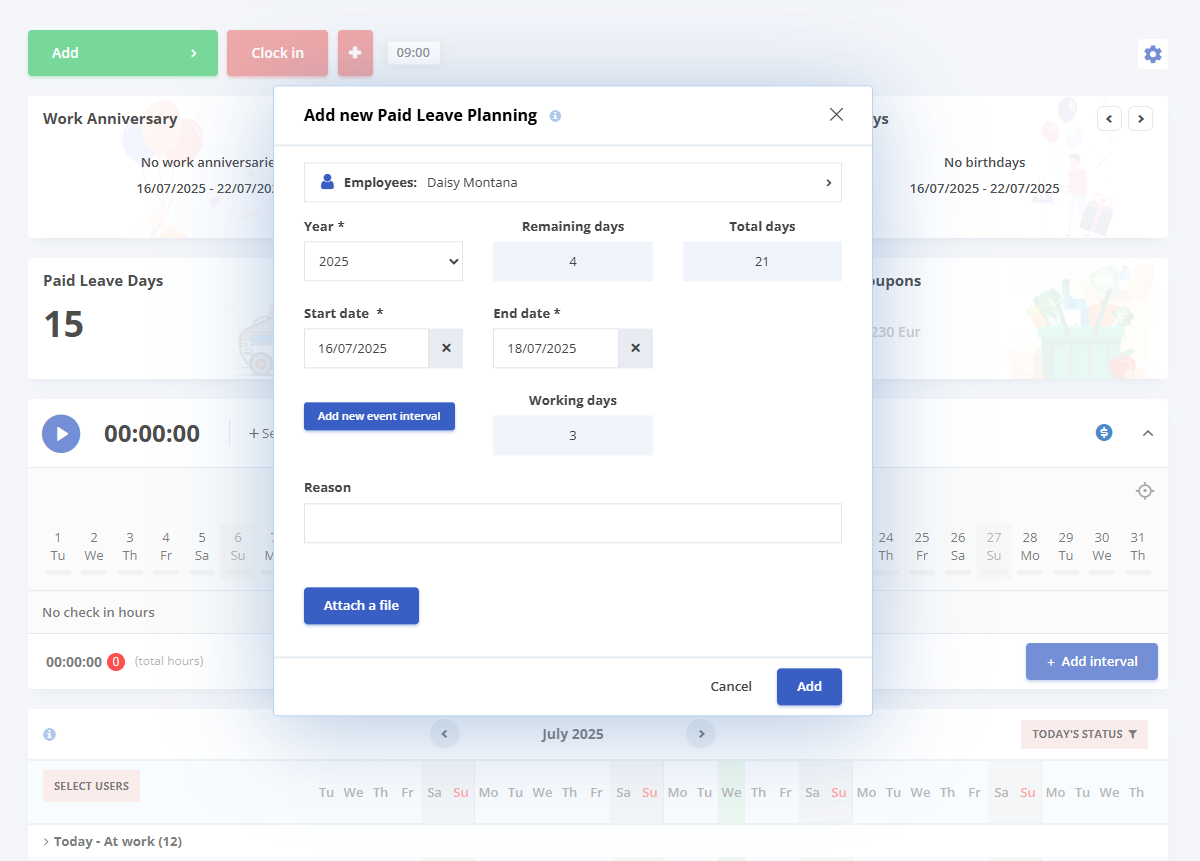 long-time vacation planning in the HRiFlow leave management software