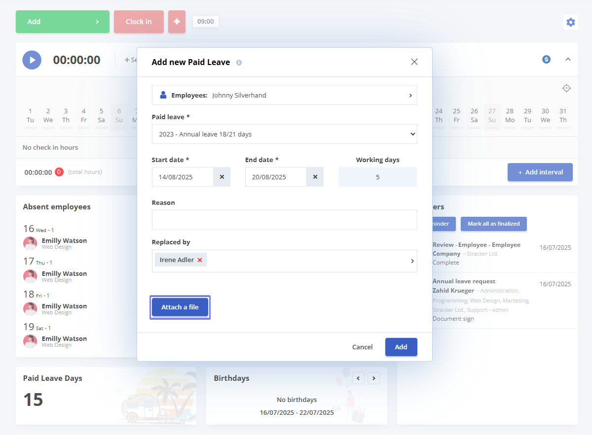 image illustrating how to add a new paid leave in the HRiFlow leave management app