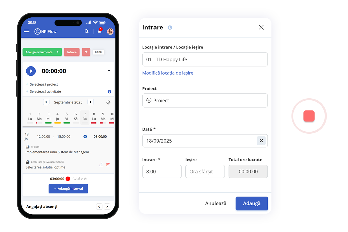 hriflow pontare telefon mobil Clock-in options