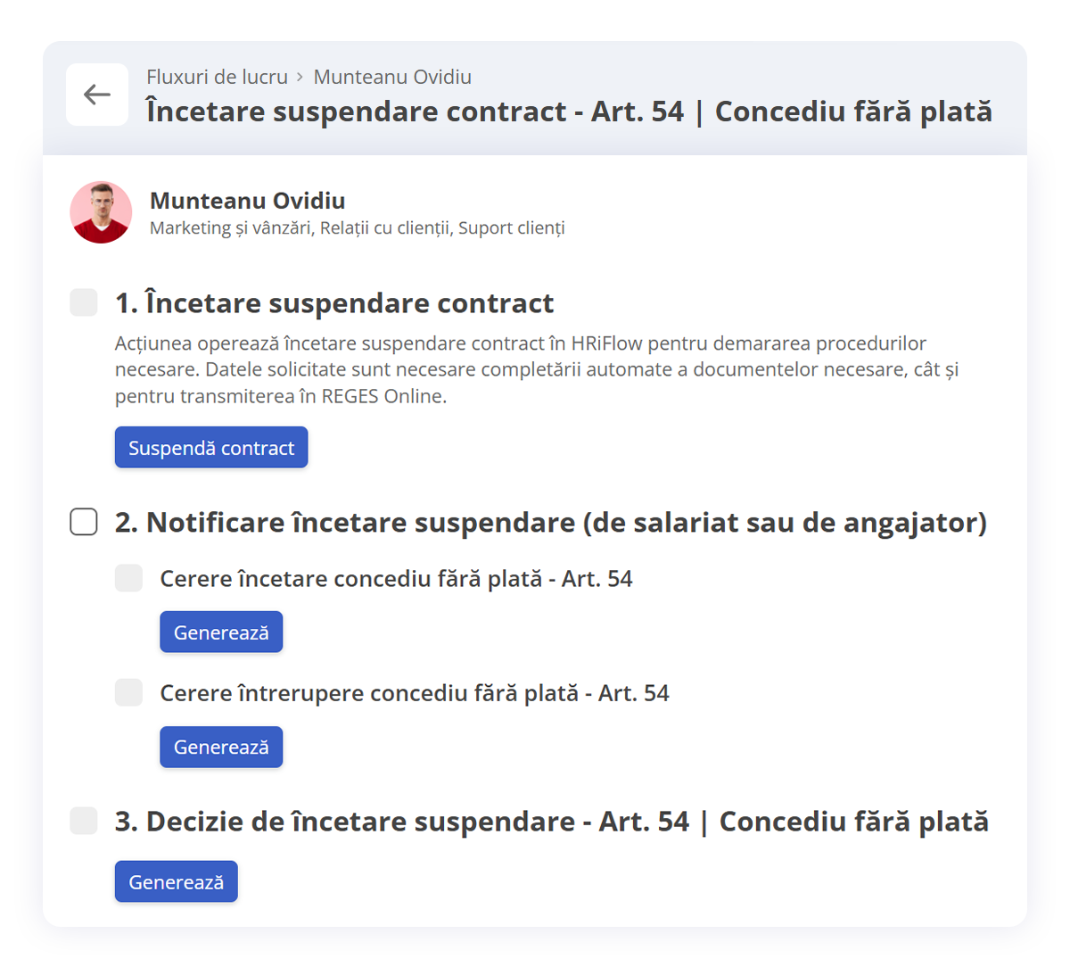 hriflow incetare suspendare contract
