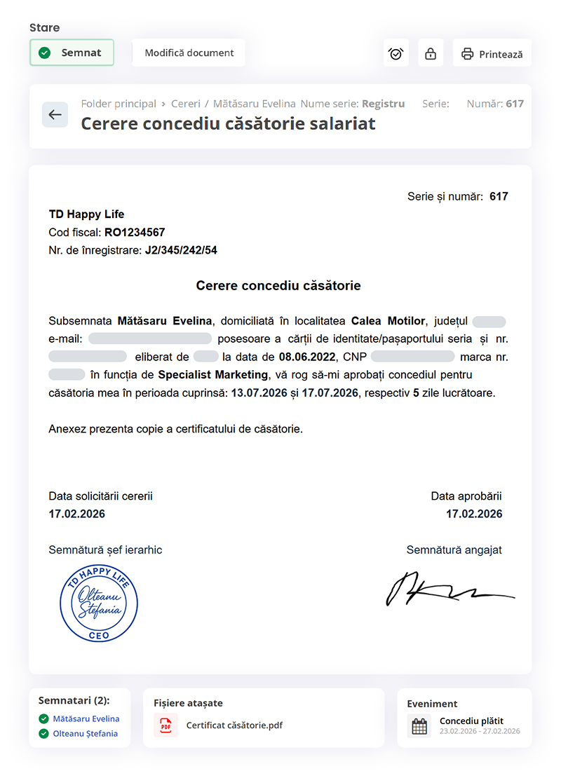 concediu salariat casatorie hriflow