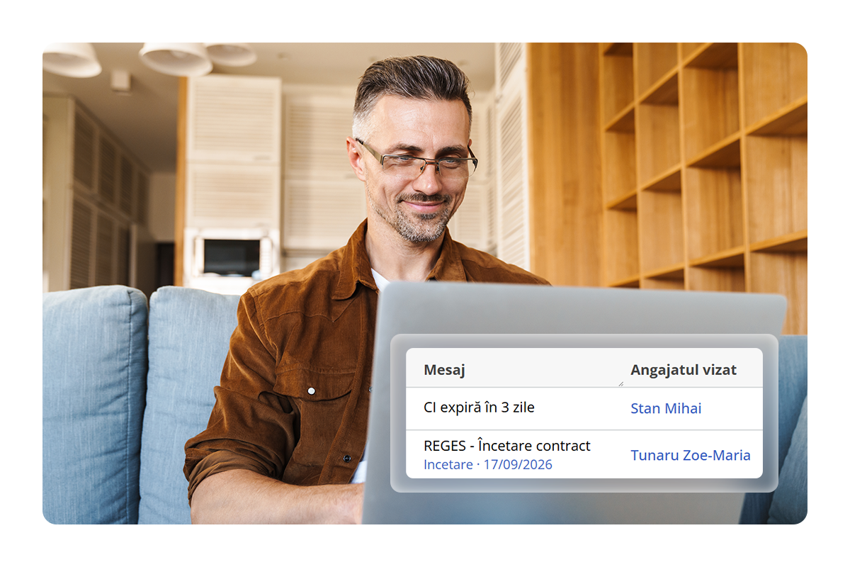 remindere configurate angajat primind notificări în aplicația HRiFlow